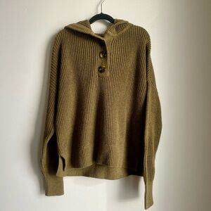 90’s Y2K Olive Green Knit Sweater with Hood and Buttons